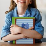 Personalisierte niedlichen Cartoon Hund Katze Tier A5 Spirale Streifen Notebook mit 120 linierten Seiten und Namen Geburtstag zurück zu Schule Geschenk für Kinder