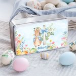 Personalized Colorful Floral Easter Eggs Peter Rabbit Food-grade Biscuit Tin with Name Easter Party Storage Accessories Gift for Boys Girls
