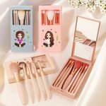 Gepersonaliseerde 3D cartoon karakter geboorte bloem 5 stuks make-up kwasten doos set met naam verjaardag reizen Essentials Gift voor vrouwen