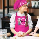 Personalized Lamb Dinosaur Animal Chef Initial Name Adjustable Apron Chef Hat Set with Pocket Cooking Baking Birthday Gift for Kids