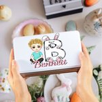 Personalized Cute Cartoon Character Bunny Chick Initial Food-grade Candy Storage Tin with Name Birthday Easter Party Favors Gift for Kids