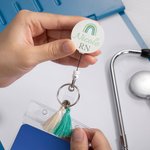 Personalised Rainbow Name Title Retractable Badge Reel ID Card Holder with Tassels or Beads Birthday Appreciation Gift for Teacher Doctor Nurse