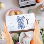 Personalized Cute Bunny Food-grade Metal Biscuit Tin with Name Easter Gift for Boys Girls
