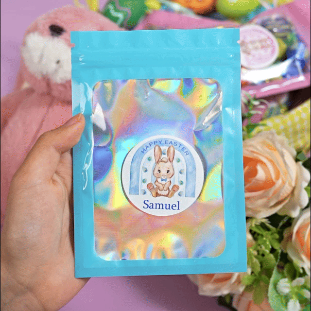Sac à goûter en chocolat et autocollants de lapin personnalisés pour Pâques Cadeau pour enfant