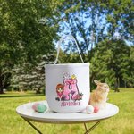 Personalized Cartoon Character Bunny Chick Bow Initial Candy Storage Bucket Bag with Name Easter Egg Hunting Gift for Kids