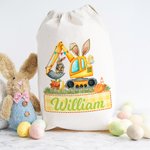 Personalizzato Cute Bunny Ears Excavator Design Drawstring Treat Bag con nome multicolore Festa di compleanno di Pasqua Regali per bambini