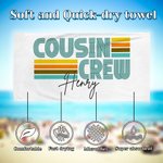 Personalized Multicolour Retro Cousin Crew Quick Dry Oversized Microfiber Beach Towel with Name Summer Travel Essential Gift for Family Kids