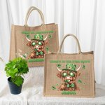 Personalisierte Lucky Shamrock St. Patrick's Day Hochland Kuh große Jute Tragetasche mit Namen und Text Irish Festival religiöses Geschenk für Familie Freunde