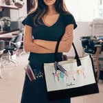 Personlig blomma Hårtork Hårstylistverktyg Canvas Tote Bag med namn Födelsedagspresent för frisör Hairstylist