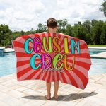Personalized Multicolor Retro Cousin Crew Ray Design Oversized Quick Dry Beach Towel with Name Birthday Beach Pool Party Gift for Family