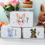 Personalized Cute Bunny Food-grade Metal Biscuit Tin with Name Easter Gift for Boys Girls