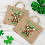 Personalisierte Lucky Shamrock St. Patrick's Day Hochland Kuh große Jute Tragetasche mit Namen und Text Irish Festival religiöses Geschenk für Familie Freunde