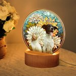 Fiore di nascita personalizzato in vetro colorato con foto e nome a LED Luce notturna con base in legno Decorazione per la casa Regalo di compleanno commemorativo per il proprietario del cane e dell'a