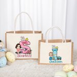 Personalisierte Cartoon-Charakter Initiale Jute Tragetasche mit Namen Kaninchen Küken Schleife Ostereiersuche Party Geschenk für Jungen Mädchen