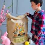 Personalizzato Cute Bunny Ears Excavator Design Drawstring Treat Bag con nome multicolore Festa di compleanno di Pasqua Regali per bambini