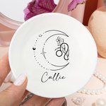 Personalized Constellation Zodiac Sign Flower Round Ceramic Trinket Jewelry Dish with Name Birthday Wedding Gift for Women