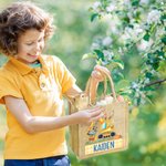 Personalized Cute Easter Bunny Excavator Jute Tote Bag with Name Easter Egg Hunts Party Favor Gift for Boys Girls