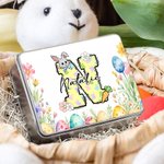 Personalized Cute Easter Bunny Carrot Initial Food-grade Biscuit Tin Storage Box with Name Birthday Easter Party Gift for Kids