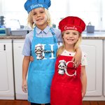 Personalized Lamb Dinosaur Animal Chef Initial Name Adjustable Apron Chef Hat Set with Pocket Cooking Baking Birthday Gift for Kids