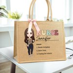 Personalised Cartoon Medical Character Large Jute Tote Bag with Title and Nouns Medical Day Birthday Gratitude Gift for Nurse Doctor