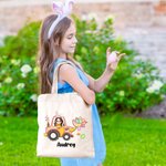 Personalisiertes wiederverwendbares Tote Bag Canvas-Tasche Cartoon Ostereier Bagger mit Namen Ostern Geschenk für Jungen Mädchen