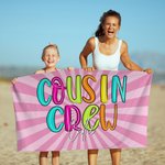 Personalized Multicolor Retro Cousin Crew Ray Design Oversized Quick Dry Beach Towel with Name Birthday Beach Pool Party Gift for Family