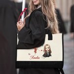 Personalisierte Cartoon Absolvent Horoskop Geburt Blume Canvas große Tragetasche mit Namen Geburtstag Graduierung Geschenk für Frauen