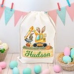 Personalizzato Cute Bunny Ears Excavator Design Drawstring Treat Bag con nome multicolore Festa di compleanno di Pasqua Regali per bambini