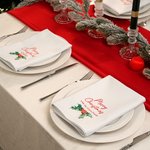Personalized Merry Christmas Holly 100% Cotton Reusable Napkin with Name Table Decor Christmas Housewarming Gift for Family