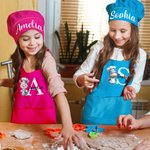 Personalized Lamb Dinosaur Animal Chef Initial Name Adjustable Apron Chef Hat Set with Pocket Cooking Baking Birthday Gift for Kids
