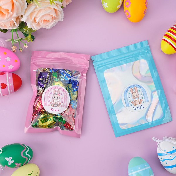 Sac à goûter en chocolat et autocollants de lapin personnalisés pour Pâques Cadeau pour enfant