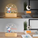 Luce notturna a LED personalizzata con nome e data disegno animali acquerellati e base in legno regalo di compleanno per bambini