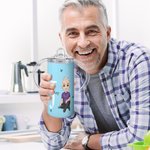 Personalised Multicolour Butterfly Cartoon Character Initial 12oz Insulated Name Sippy Cup with Lid and Handle Birthday Caring Gift for Elderly