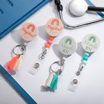 Personalised Rainbow Name Title Retractable Badge Reel ID Card Holder with Tassels or Beads Birthday Appreciation Gift for Teacher Doctor Nurse