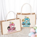 Personalisierte Cartoon-Charakter Initiale Jute Tragetasche mit Namen Kaninchen Küken Schleife Ostereiersuche Party Geschenk für Jungen Mädchen