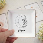 Personalized Ceramic Constellation Zodiac Flower Sign Square Trinket Jewellery Dish with Name Birthday Wedding Gift for Women
