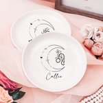 Personalized Constellation Zodiac Sign Flower Round Ceramic Trinket Jewelry Dish with Name Birthday Wedding Gift for Women