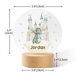 Personalised Dreamy Dragon Castle Acrylic LED Night Light with Wooden Base and Name or Initial Nursery Decor Baby Shower Birthday Gift for Kids