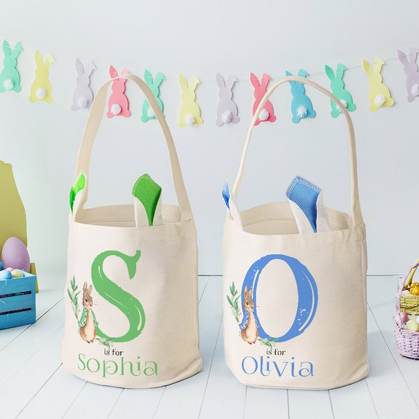 Personalized Happy Easter Egg Hunt Basket Treat Sweets Chocolate Bunny Rabbit Gift Bag for Kids