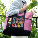 Personnalisé Cool Sisters Club Cartoon Characters Large Tote Bag with Name and Mesh Pocket for Work Travel Birthday Gift for Women Girls