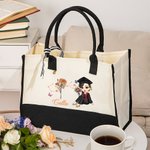 Personalisierte Cartoon Absolvent Horoskop Geburt Blume Canvas große Tragetasche mit Namen Geburtstag Graduierung Geschenk für Frauen
