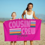 Personalized Multicolour Retro Cousin Crew Quick Dry Oversized Microfiber Beach Towel with Name Summer Travel Essential Gift for Family Kids