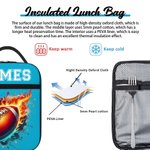 Personalized Flame Sports Basketball Baseball Waterproof Insulated Lunch Bag with Name for Work Picnic Birthday Back to School Gift for Kids
