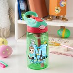 Personalisierte Cartoon-Figur Trinkflasche mit Initiale Hase Henkel und Strohhalm 475 ml Ostern Schulanfang Geschenk für Kinder Junge Mädchen