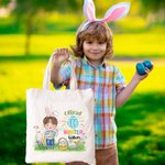 Personalised Official Egg Hunter Cartoon Character Canvas Tote Bag with Name Easter Gift for Boys Girls