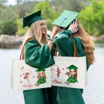 Personalisierte Cartoon Graduate Horoskop Geburt Blume Name wiederverwendbare große Tragetasche mit Ledergriff Graduierung Geburtstag Geschenk für Frauen