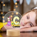 Personalized Cute Holding Easter Egg Cartoon Boy Girl Initial LED Night Light with Wooden Base and Name Easter Room Decor Birthday Gift for Kids