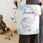 Personalized Floral Elephant Waterproof Oxford Cloth Portable Toy Storage Laundry Basket with Name Birthday Gift for Children