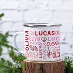 Personalized Heart Repeating Couple's Name 11oz Enamel Mug Birthday Valentine's Day Gift for Couple