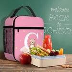 Personalized Multicolor Cute Forest Animal Name Insulated Lunch Bag with Initial and Mesh Pocket Back to School Picnic Birthday Gift for Kids
